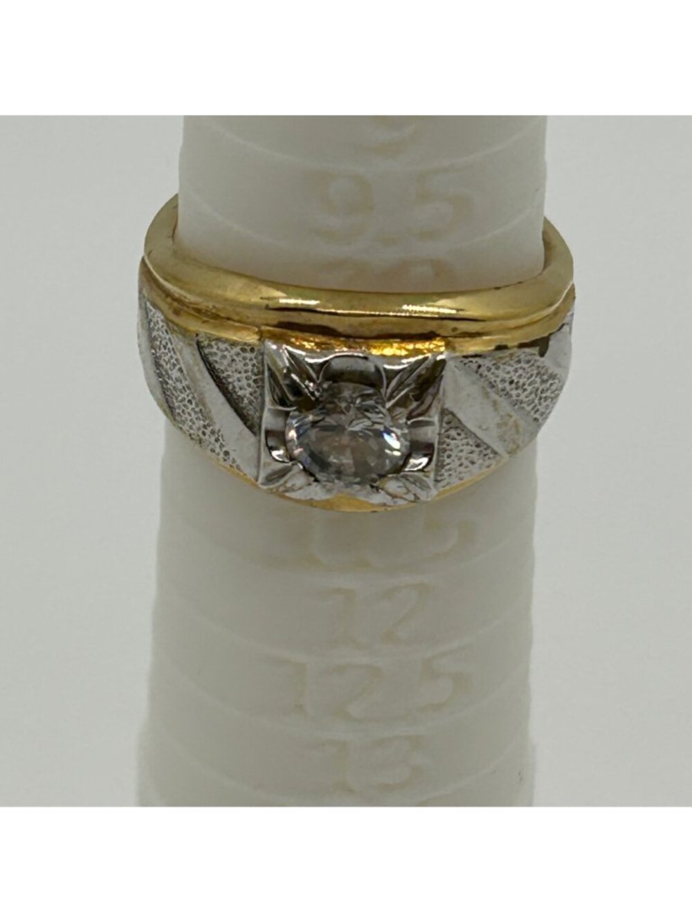 Vintage Mens LIND Two Tone Cubic Zirconia Statement Signet Art Deco Style Ring S - Picture 10 of 10